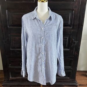 Lauren Blue and White  Stripe Button-Down 100% Linen Size XL